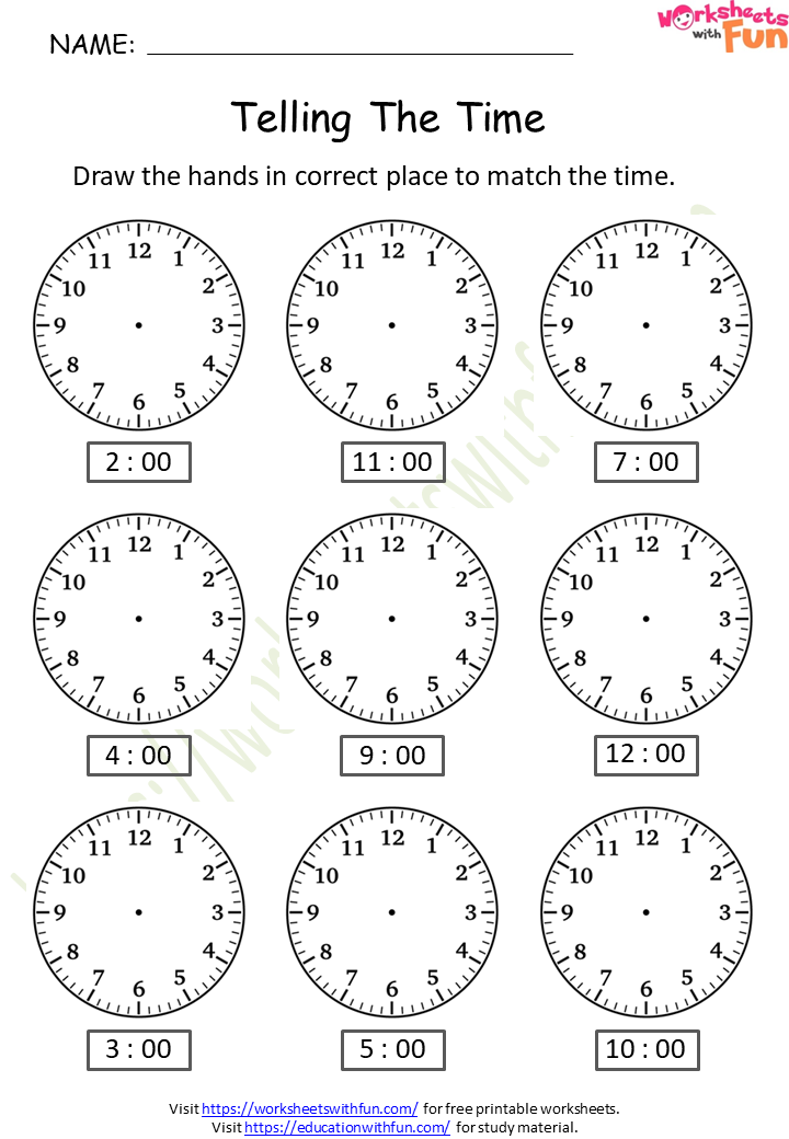 Mathematics Preschool Time O' Clock Worksheet 4